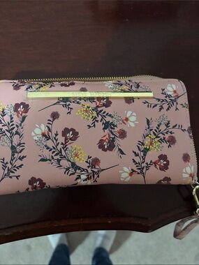Steve Madden Pink Floral Zip Clutch with Gold Accent